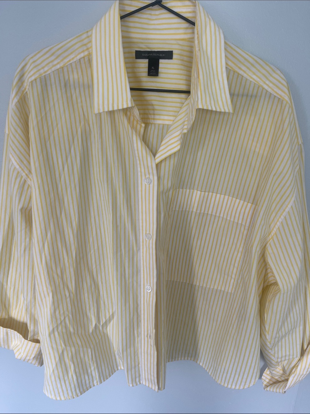 Banana Republic Yellow & White Striped Casual Button-Down Shirt